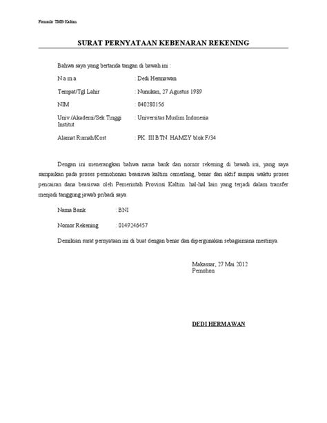 Kepada yth scan surat pernyataan dari pihak pelamar dengan materai rp6000. Surat Pernyataan Rekening Benar