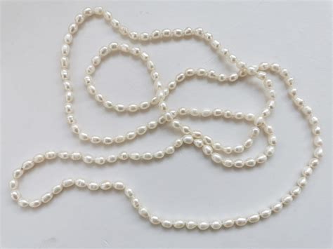 Inch Long White Rice Freshwater Pearls Rope Necklace Etsy