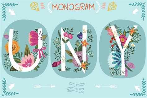 Floral Monograms Floral Monogram Monogram Illustration Artwork