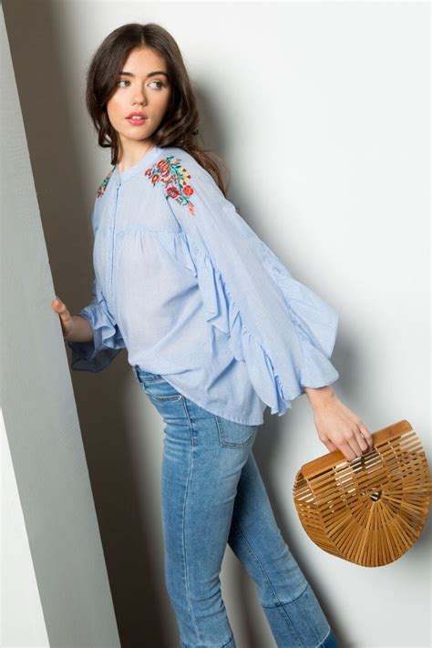 Thml Ruffle Sleeve Embroidery Top Embroidery Top Tops Fashion