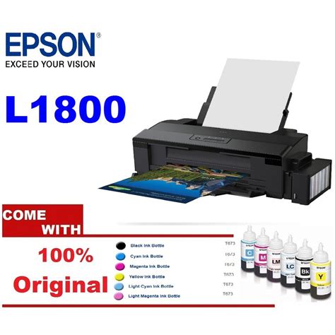 The epson l1800 inkjet printer is designed explicitly for brilliant photograph prints, expelling huge numbers of the standard family unit functionalities. Epson L1800 A3 Photo 6 Colour Ink Tank Printer | Shopee ...