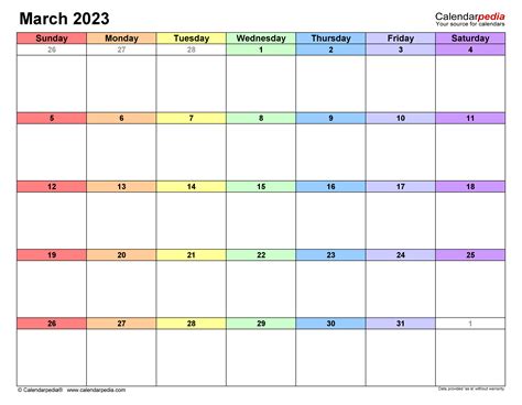 March 2023 Calendar Templates For Word Excel And Pdf