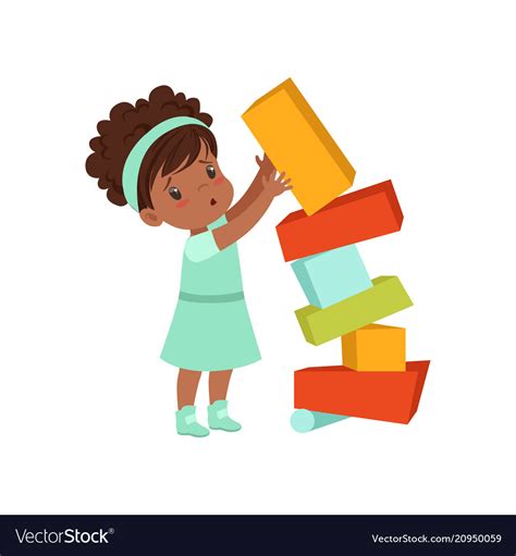 Cute African American Girl Playing With Toy Blocks