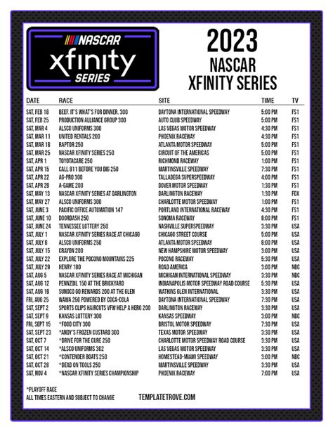 Printable 2023 Nascar Schedule