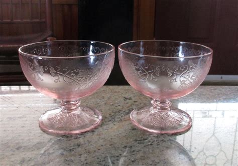 Two Vintage Hazel Atlas Pink Depression Glass Sherbets Florentine
