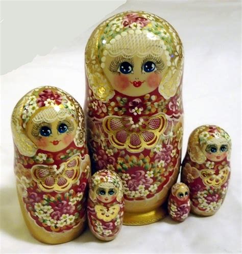 Red Matryoshka Wooden Nesting Dolls Handmade In Russia 3295 Usd