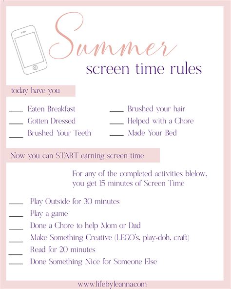 Summer Screen Time Rules Checklist
