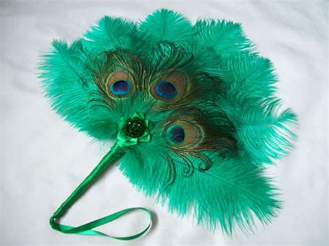 Emerald Peacock Feather Fan Ostrich Feathers Custom Fans Feather Fan