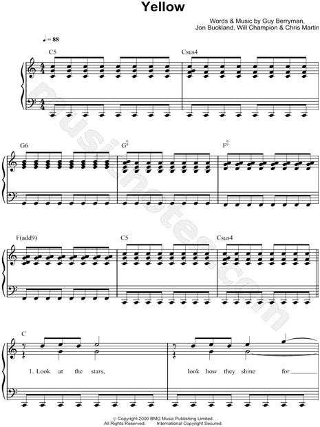 Coldplay Yellow Sheet Music Easy Piano Piano Solo In C Major
