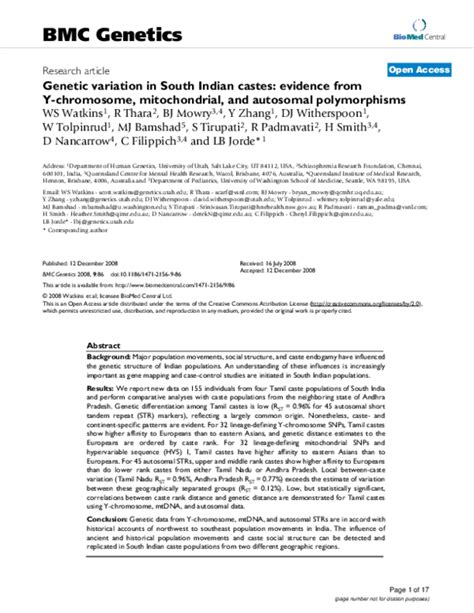 Pdf Genetic Variation In South Indian Castes Evidence From Y