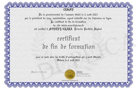 Certificat De Fin De Formation