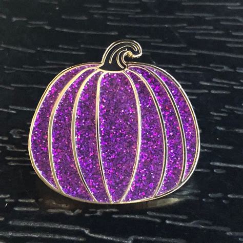 Purple Glitter Pumpkin W Black Stem Lapel Pin Halloween Etsy