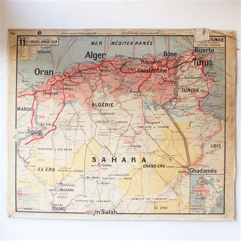 Dtta) dessert tunis, la capitale de la tunisie, et sa région. Carte scolaire ancienne N11" Algerie Tunisie / French ...