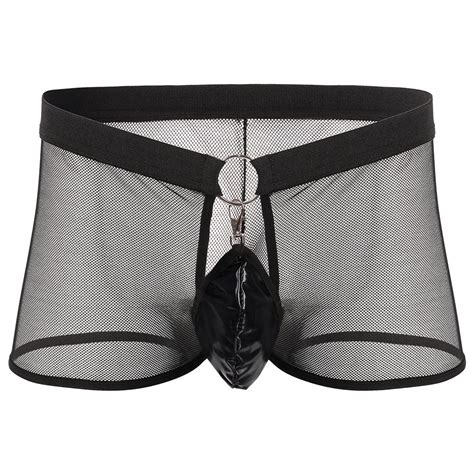Buy Iwemek Sexy Mens Wet Look Erotic Lingerie Mesh See Through Transparent Boxers Faux Leather