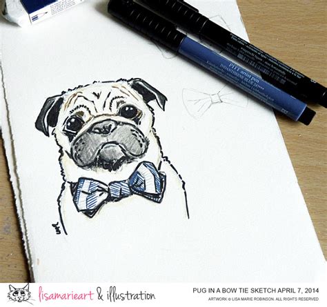 Pug Sketch Bow Ties Are Cool Lisa Marie Art And Illustration