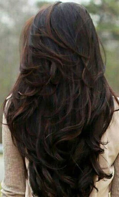 23 long wavy hair ideas that trending right now. Long Dark Chocolate-Brown Wavy Hair with Layers in a V ...