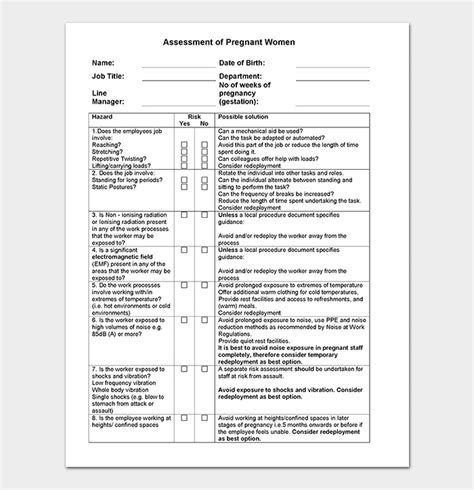 HSE Pregnancy Risk Assessment Form