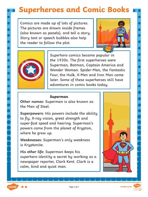 Comic Book Superheroes Reading Comprehension Pdf