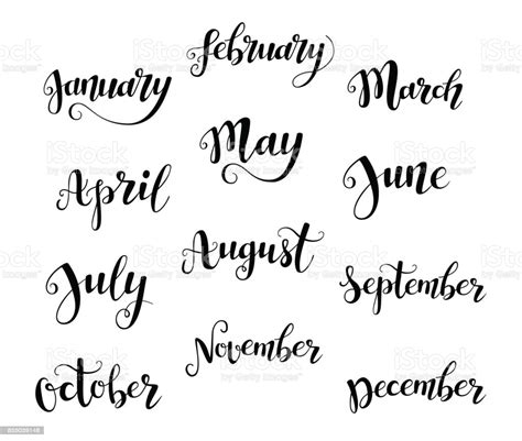 Cute Brush Calligraphy Of Months Of The Year Stock