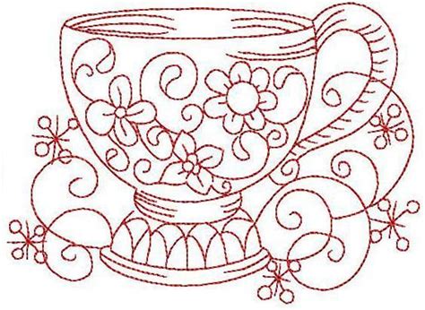 Teacup Hand Embroidery In Simple Embroidery Redwork Embroidery