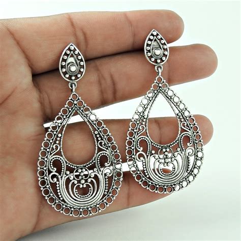 99 925 Sterling Silver Solid Silver Drop Earrings Handmade Fine