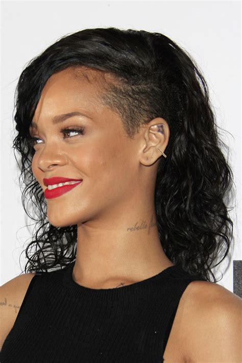 Rihanna Curly Black Side Part Undercut Hairstyle Steal Her Style