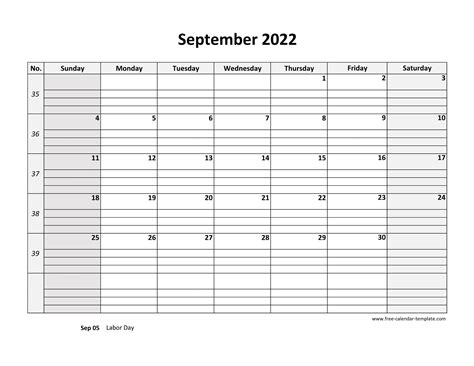 September 2022 Calendar Free Printable With Grid Lines Designed