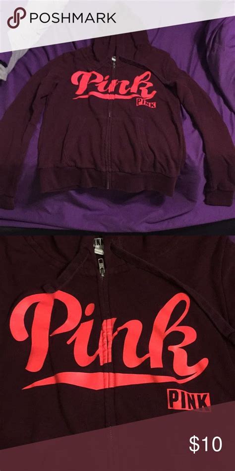 Pink Victorias Secret Burgundy Zip Up Jacket Victoria Secret Jackets