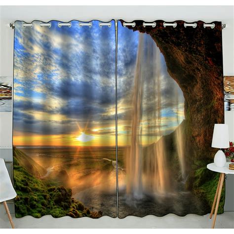Phfzk Landscape Nature Scenery Window Curtain Waterfall Mountain At