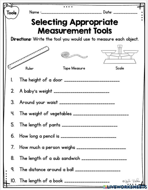 Selecting Appropriate Measurement Tool 1 Worksheet Live Worksheets