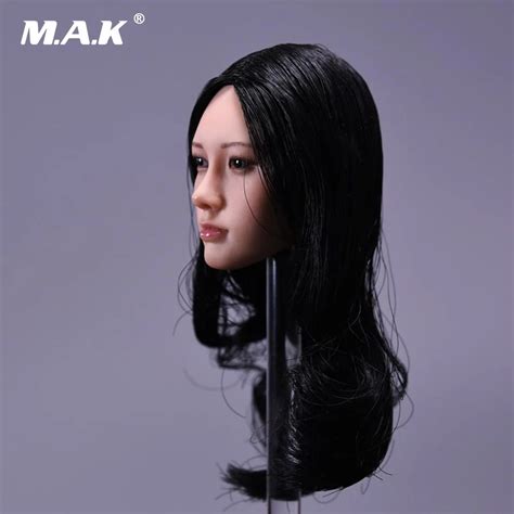 Action Figures Scale Asian Female Head Sculpt Long Black Hair For