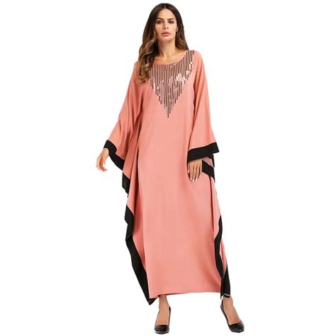 2018 fashion muslim dress batwing abaya sequin bat sleeve women caftan long robe musulmane arabe