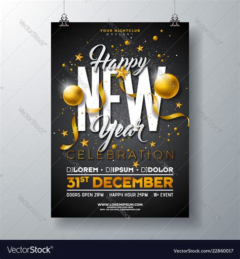 Happy New Year Party Celebration Poster Template Vector Image