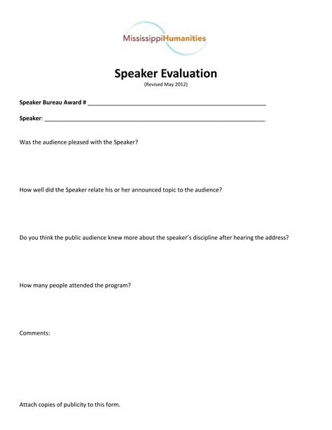Free 14 Speaker Evaluation Forms In Pdf