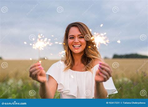 Girl With Sparkler Stock Image Image Of Hold Holding 92417231