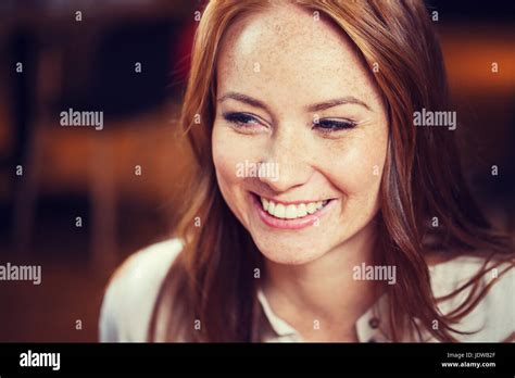 Smiling Happy Young Redhead Woman Face Stock Photo Alamy