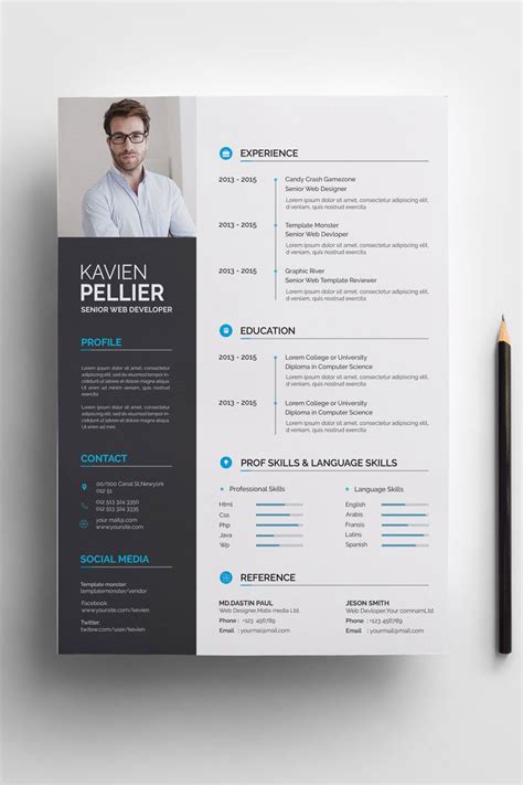 Single page designs are beautiful examples of order, simplicity and conciseness. Clean and Creative Kavien Pellier Resume Template #71008 ...