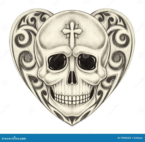 Art Skull Heart Tattoo Stock Illustration Illustration Of Graphic