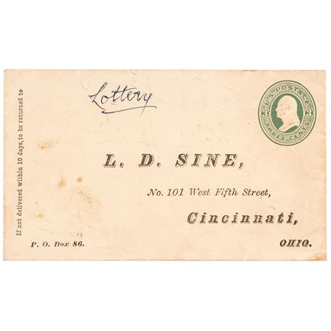 Bid Now: 1875 L.D. Sine, St. Louis Lottery Broadside and 5 Lottery