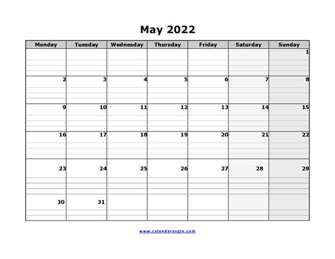 printable calendar may 2022 monthly templates