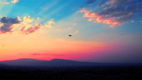 Airplane Clouds Sunset Mountain Wallpapers Hd Desktop