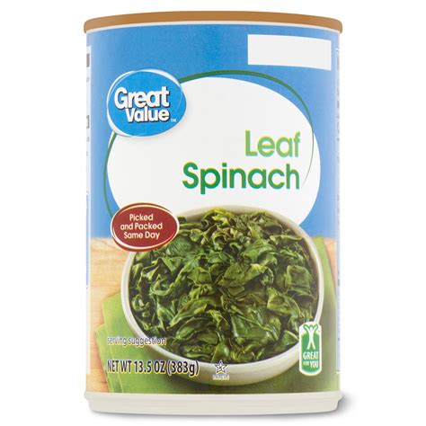 Great Value Canned Leaf Spinach 13 5 Oz Can Walmart Com