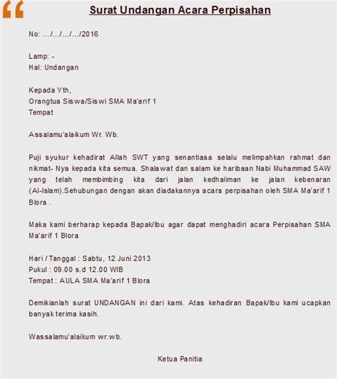 Atas perhatian dan kerjasamanya kami selaku pihak sekolah mengucapkan terima kasih. Contoh Surat Undangan Resmi Acara Perpisahan Sekolah ...