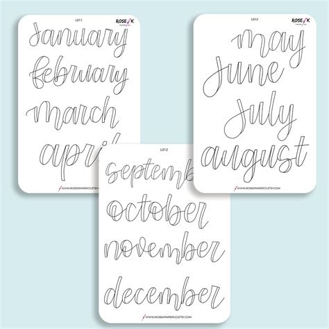 Large Hand Lettered Month Headers Bullet Journal Stickers Etsy