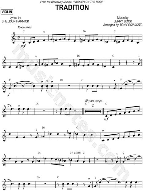 Tradition From Fiddler On The Roof Sheet Music Violin Solo In C