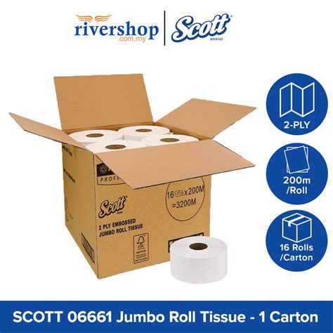 Scott 06661 Jumbo Roll Tissue Embossed 2ply 16 Rolls X 200 Meters Fsc