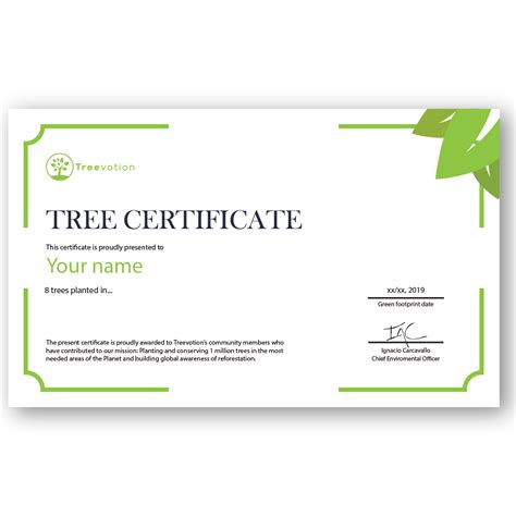 8 Trees Planting Certificate Treevotion