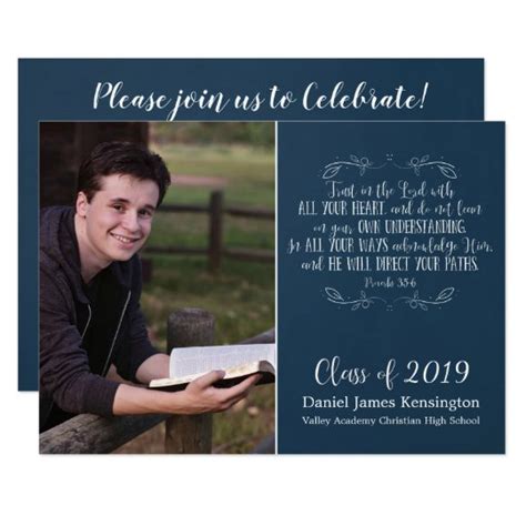 Modern Christian Bible Verse Graduation Photo Invitation
