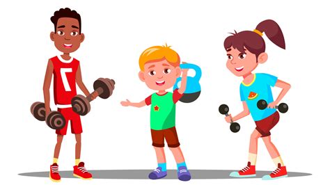 Children Are Engaging In Fitness In The Gym Vector Sport Healthy