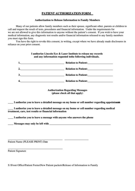 patient authorization form authorization  release information